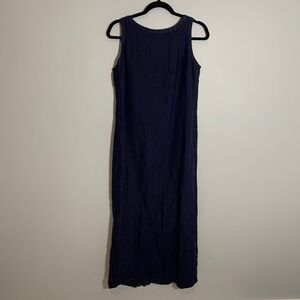 Vintage Amanda Smith 100% Linen Maxi Dress Navy Blue Sleeveless Boat Neck 12